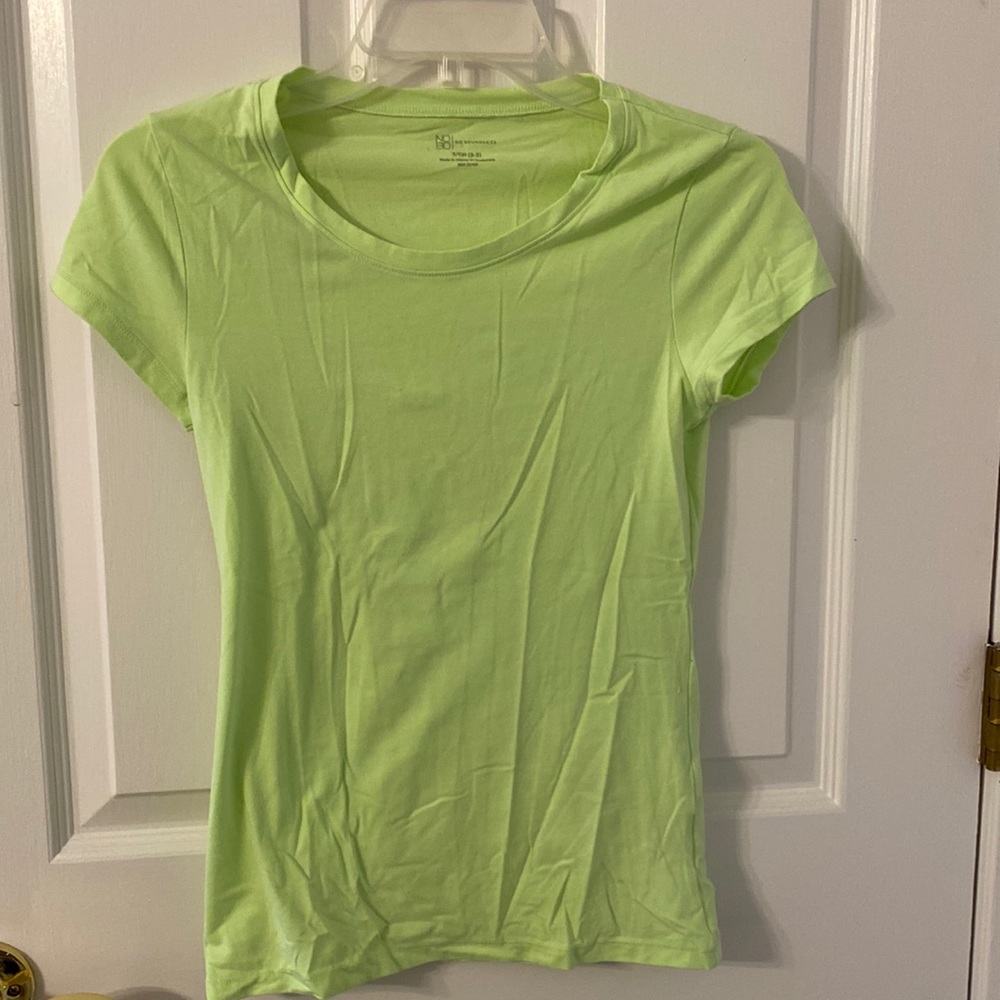Lime/neon green t-shirt, size small, brand “no boundaries”